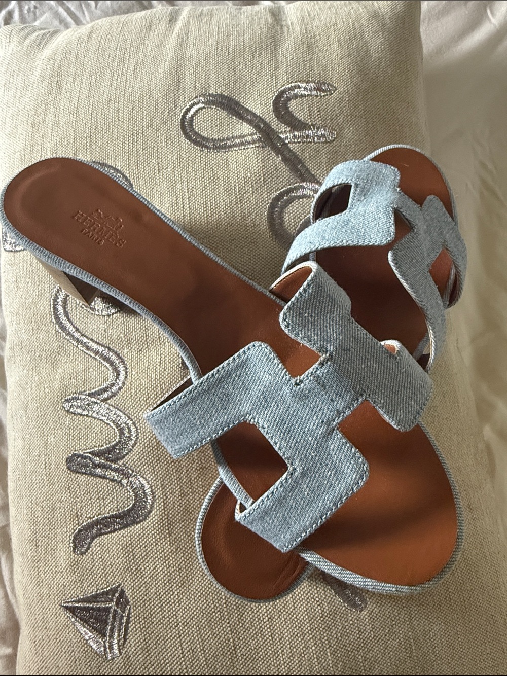 Hermes Light Blue Denim Oran Slide Mules
Size 41